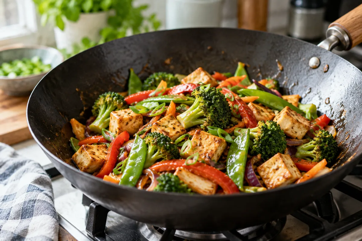 Illustrative vegetable and tofu stir fry
